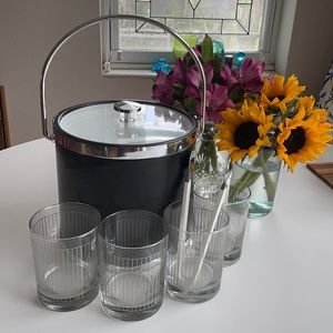 Vintage Ice Bucket w/ Four and Tongs